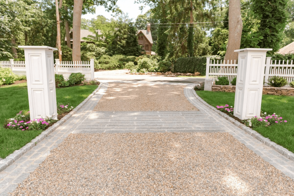Mixed Stone and Paver Grand Driveway Entrance