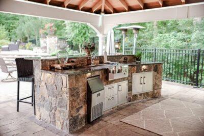 The Best Outdoor Kitchen Designs The Patio Company   1. Stacked Stone Outdoor Kitchen 400x267 